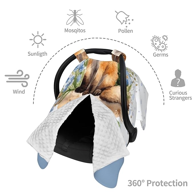 Personalized Baby Car Seat Cover Winter Custom Minky Carseat Cover Boy Girls with Name Fox Carseat Canopy Customized Car Seat Canopy Infant Carrier Covers Nursing Cover Toddler Blanket