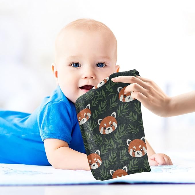 Red Panda Baby Washcloths Newborn Muslin Burp Cloths 3 Pack Soft Cotton Baby Face Bath Towel Drool Bibs for Infants, Girls and Boys 11.8 x 11.8 Inch