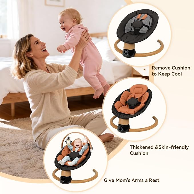 Baby Swings for Infants | Electric Portable Baby Swing with Bluetooth, 5 Swing Speed, 3 Timer Settings, 10 Lullabies, 5-Point Harness & Remote Control | Newborn Swing for Indoor & Outdoor (Black)