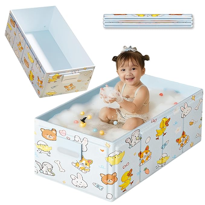 Portable Baby Bath Tub, Collapsible Bathtub, Toddler Bathtub with Drain Plug, for Outdoor Travel (Green)