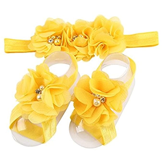 LD DRESS Baby Girl Foot Flower + Headband, Yellow, Whole: approx. 8 x 5.5cm/ 3.14" x 2.16"