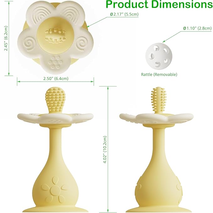 Baby Flower Teether Rattle Toy, Sensory Toy for Baby 0-24 Months, Teething Relief Chewing Toy for Infant, BPA Free Food Grade Silicone Teether (Yellow)