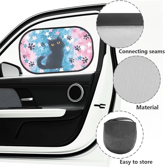 Bulopur 2 Pack Black Cat Back Window Sun Shades for Car Glare Shield Protection Side Window Screens Easy to Install UV Protection Breathable Universal for Cars SUV Truck