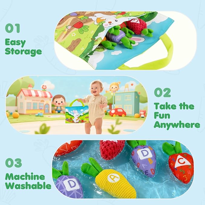 Montessori Toys for 1 Year Old, My First Carrot Garden Baby Toy with Color Sorting, Crinkle & Rattle, Fine Motor Skills, Educational Sensory Toys for 1 2 3 Year Old Boy Girl Gifts Birthday Easter