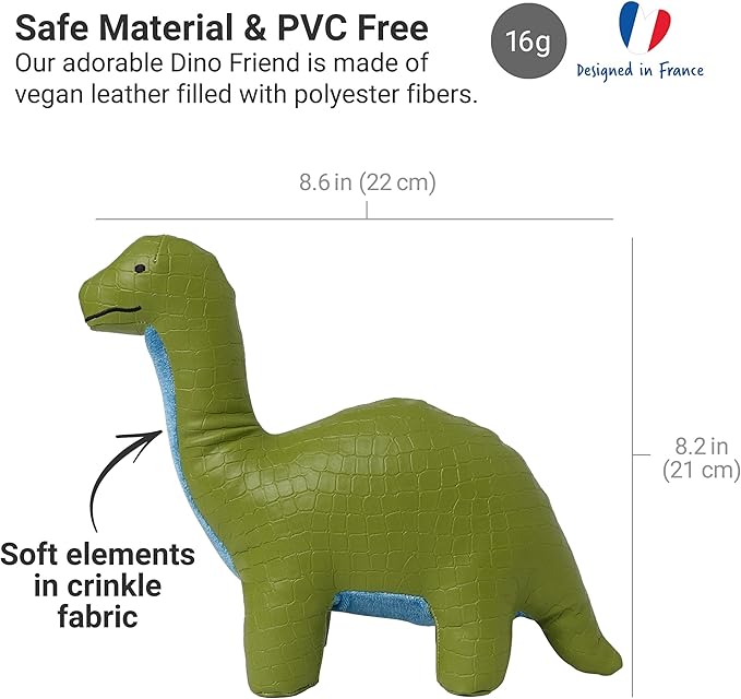 Little Big Friends Dino Friends | Stimulate the Senses with Colors, Textures & a Tinkling Bell | Vegan Leather | Easy to Clean | Hector the Brachiosaurus