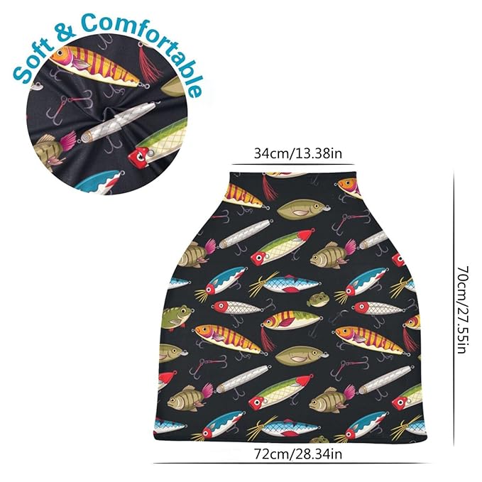 Colorful Fishing Lures Baby Car Seat Covers Colorful Fish Carseat Canopy Soft Infant Stroller Cover Nursing Breastfeeding Covers for Girls Boys Newborn Fit Summer Spring Autumn