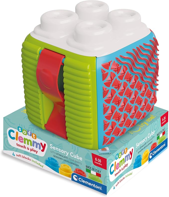 Clementoni Soft Clemmy Building Blocks - Sensory Activity Cube - Sensory Cube Game Activities and Textures, Soft Builds Baby from 6 Months, Made in Italy, 17902