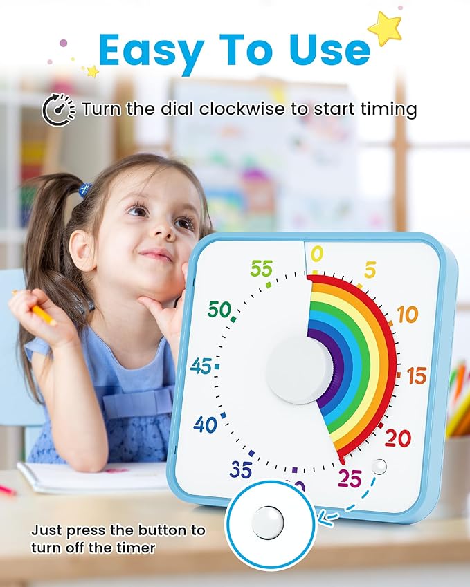 Classroom Timer with 5 Musical Melody Alarms, Large Visual Timer for Teachers, Magnetic & Rainbow Pattern Ideal for Classroom Use & Kids, 8 Inches