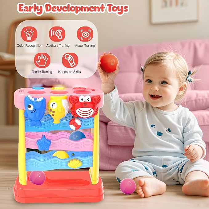 AuroTops Pound A Ball Toys for 1 2 3 Years Old Girls, Toddler Musical Montessori Toy for 6-12-18-24 Months, Interactive Toys with Light & Sound,Christmas Birthday Gifts for Baby Age 1-2 Years Old