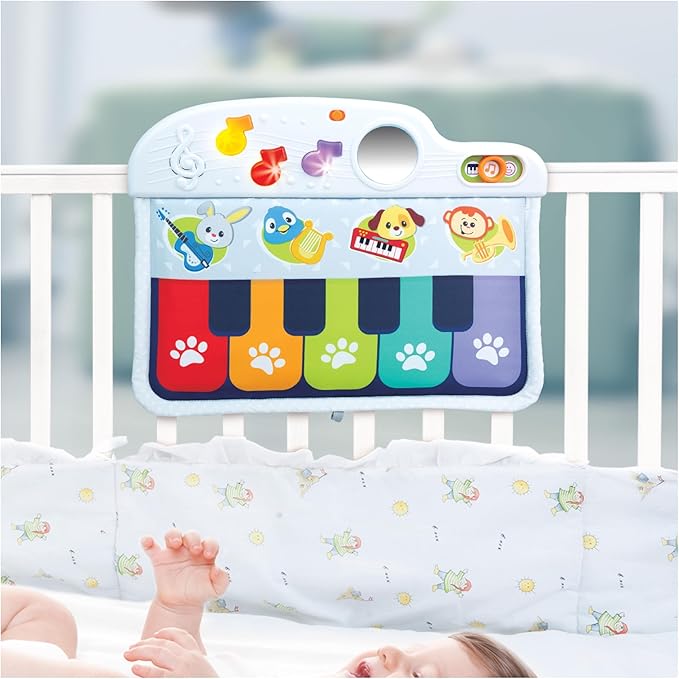 Winfun Animal Friends Infant Soft Crib Piano Musical Toy for Newborns (0+ Months) 3 Play Modes, 5 Colorful Keys & Animal Sounds, Tummy Time & Sit-Up Play, Promotes Sensory & Cognitive Development
