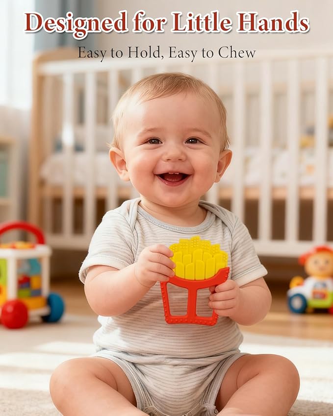 Chuya Infant Teether Baby Toys 0-6 6-12 12-18 Months,French Fries Shape Teething Toy Baby Teething Relief Infant Toys Sensory Toys for Babies Soothes Sore Gums Boys Girls Gift Easy-Grasp