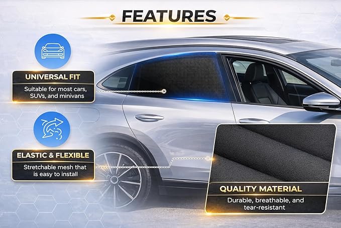 Baby Car Sun Shade for Rear Windows - 2 Pieces, Side Car Sunscreen, UV Protection for Babies and Children, Universal Fit and Easy Installation