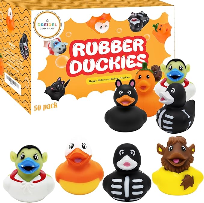 50-Pack Halloween Rubber Duck Toy Duckies for Kids, Fun Bath Birthday Gifts Baby Showers Summer Beach and Pool Activity, 2 Inches
