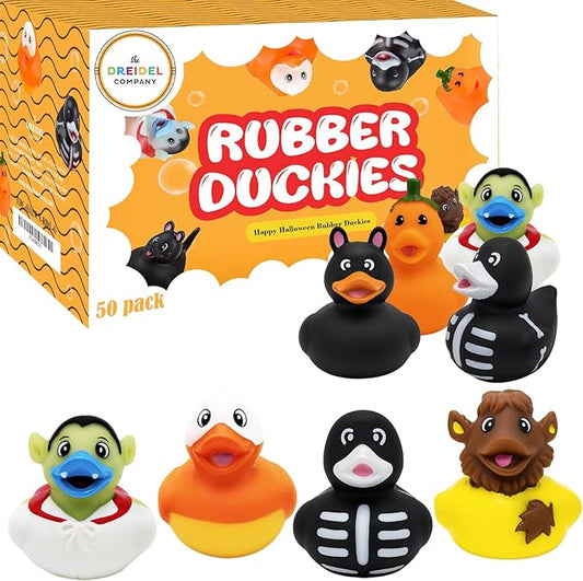 50-Pack Halloween Rubber Duck Toy Duckies for Kids, Fun Bath Birthday Gifts Baby Showers Summer Beach and Pool Activity, 2 Inches