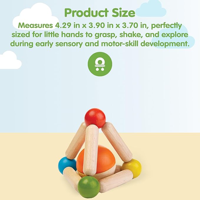PlanToys® Wooden Clutching Triangle Baby Toy | Montessori Sensory Grasping and Fine Motor Skill Development Activity | Eco Friendly Rattle Toy for Early Exploration