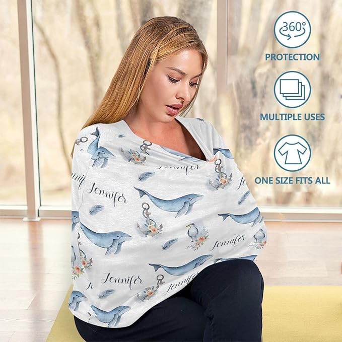 Personalized Baby Car Seat Cover for Girls, Custom Nursing Cover with Name, Ocean Color, Polyester, Water Resistant, Universal Fit, Car Seat Canopy for Newborns