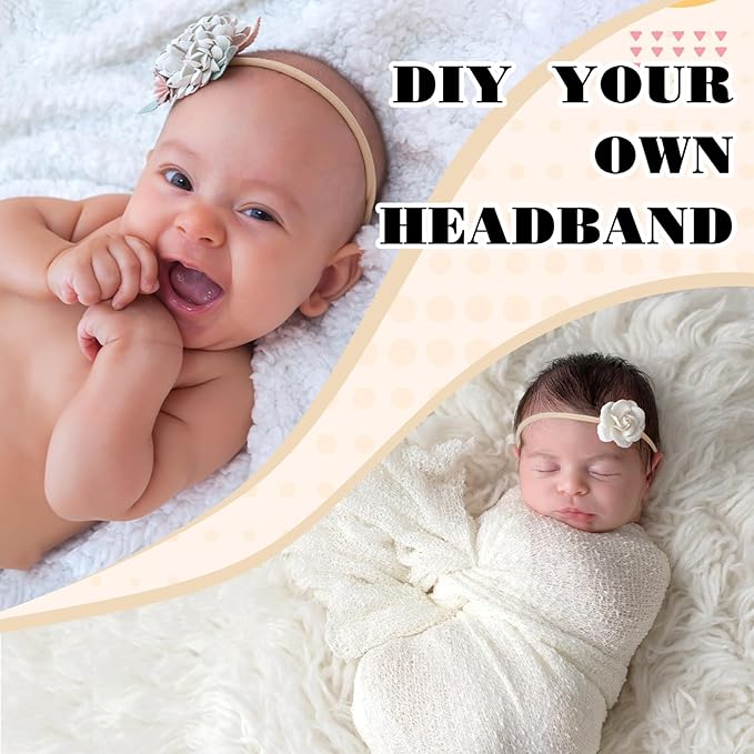 Zeyune 200 Pcs Nude Nylon Headbands and Hair Clips for DIY Christmas Bows, Interchangeable Soft Newborn Infant Toddler Girls Crafts