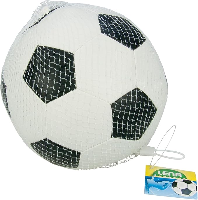 Lena 62178 Soft Fußball aus Schaumstoff, weicher Ball ca. 18 cm, Spielball für Kinder ab 1 Jahr, Softball Zum Spielen und Baden, elastischer und strapazierfähiger Schaumstoffball, Weiß, Schwarz