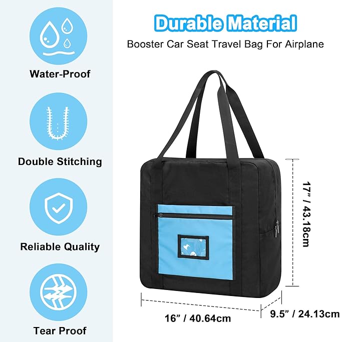 Teamoy Infant Booster Seat Travel Bag for Airplane, Fits Most Standard Seats, Cover With Handle, Black