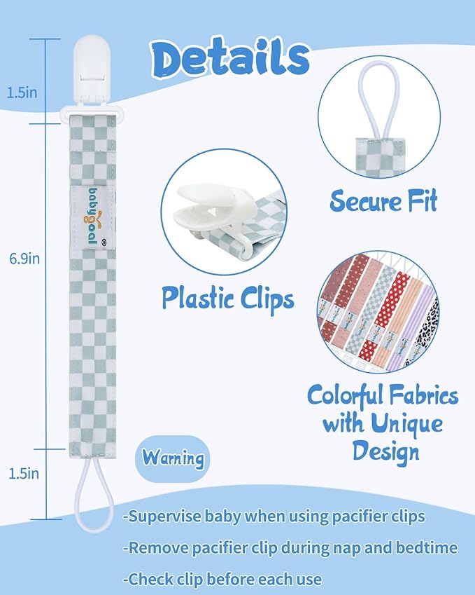 babygoal Stripe Pacifier Clips, 8 Pack Binky Paci Holder Clips Fits for Most Baby Pacifiers and Binkies