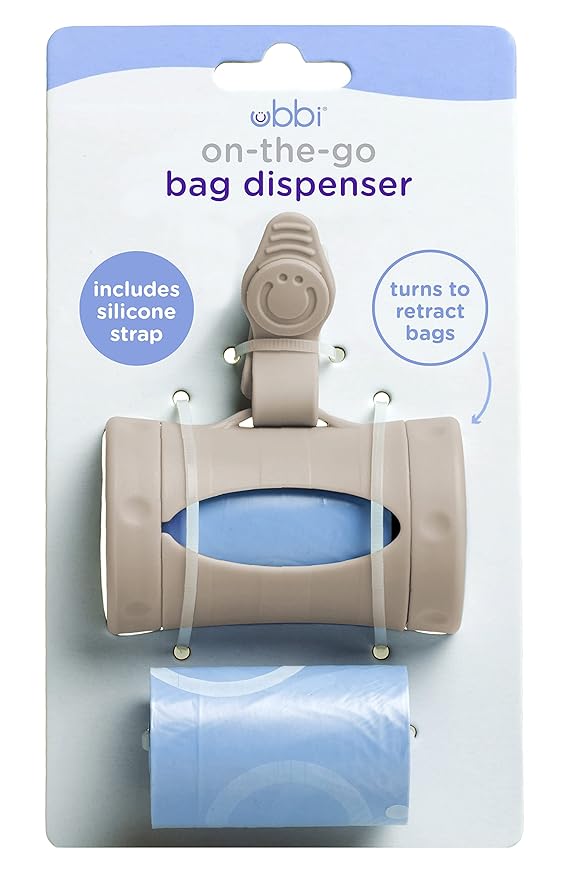 Ubbi 2-Pack On-The-Go Pacifier Holder & Retractable Diaper Bag Dispenser with 24 Scented Bags