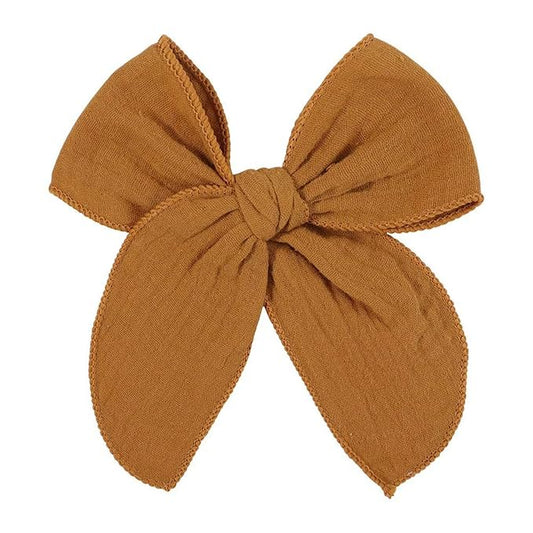 5.5 Inch Dark Yellow Fable Hair Bow: Handmade Linen Cotton Hair Clip for Girls - 1 PCS