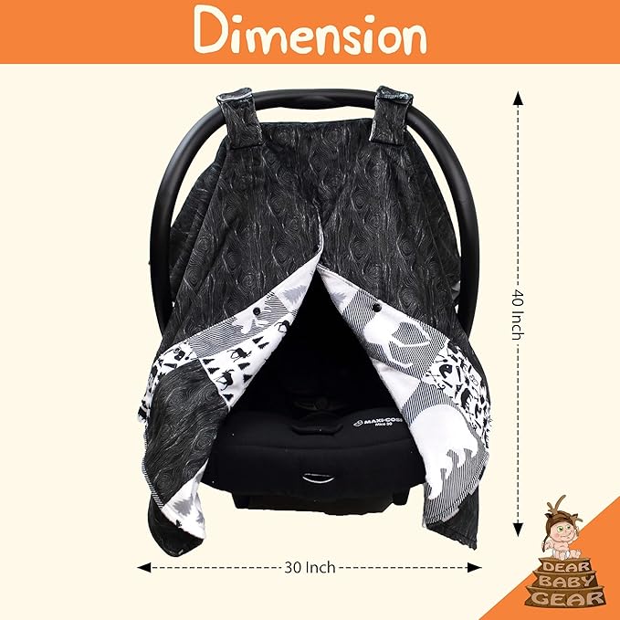 Dear Baby Gear - Infant Carseat Canopy and Winter Covers - Cozy Baby Car Seat Cover for Girls and Boys - Stroller Cover - Mountains Moose & Bear - Faux Quilt/Woodgrain 40" x 30"