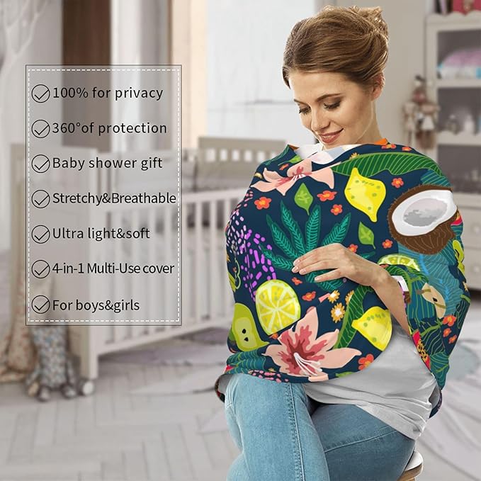 Tropical Garden Fruits Car Seat Cover for Baby Nursing Cover Breastfeeding Baby Carrier Cover Stretchy Carseat Canopy for Toddler Newborn Shower Gift