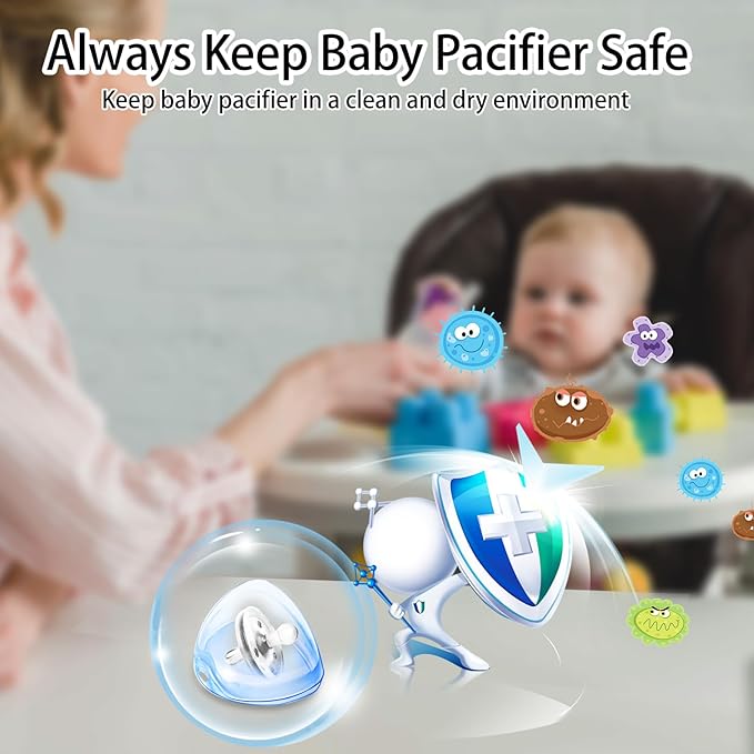 Nisxabebe Pacifier Case,4 Pack BPA Free Pacifier Holder Case with Lanyard for Diaper Bag,Pacifier Container Box for Baby Binky Nipple Travel,Essential Pacifier Accessories,Easy to Clean,Blue