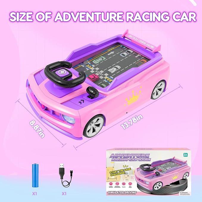 Musical Steering Wheel Racing Car Toy, Racing Adventure Car Steering Wheel for Toddler Kids, Toddler Simulated Driving Game Cars with Sound and Light, Xmas Birthday Gifts for Kids Ages 3+ (Pink)