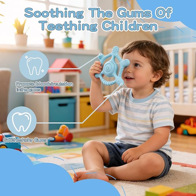 Sensory Chew Necklaces Vibrating teether for Kids - Chewelry Chew Toys for Autism, ADHD & Sensory Needs, BPA-Free Teething Relief & Anxiety Fidget (Blue)