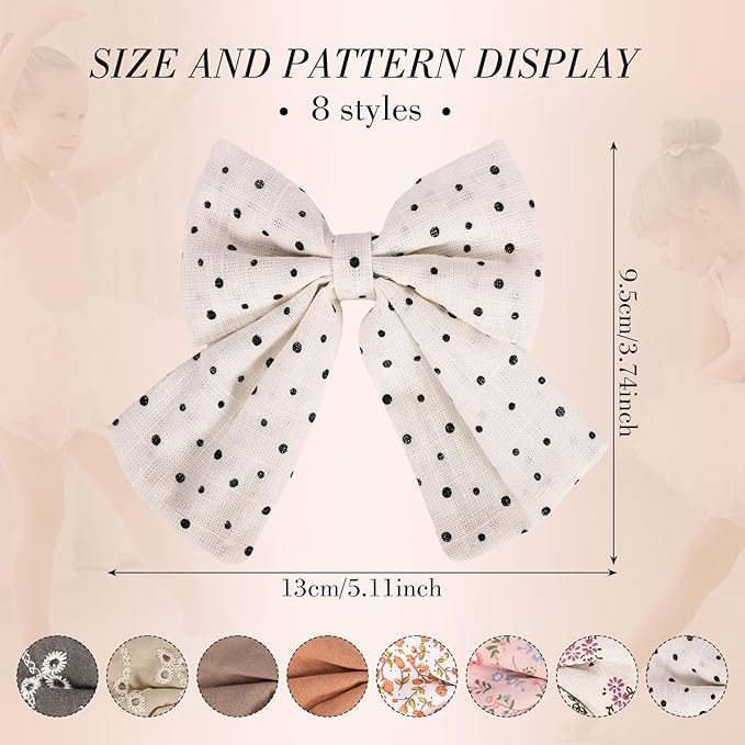 8 PCS Toddlers Hair Bows, Handmade 5" Hair Clips for Girls, Hair Accessories for Toddler Baby Girl Kids School Parties Christmas Gifts Stocking Stuffers (Fancy Design)