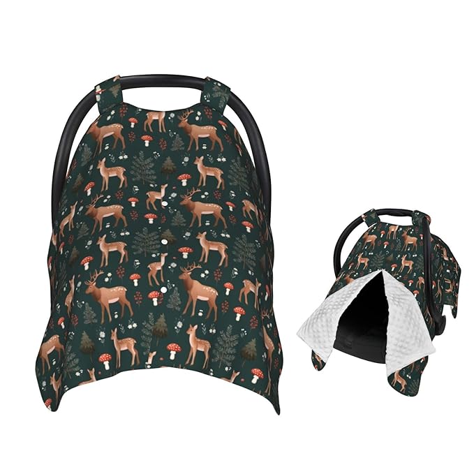 Deers Forest Mushroom Baby Car Seat Canopy Nursing Cover for Newborn Car Seat Breastfeeding Covers Blanket Newborn Shower Gift