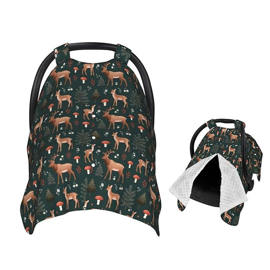 Deers Forest Mushroom Baby Car Seat Canopy Nursing Cover for Newborn Car Seat Breastfeeding Covers Blanket Newborn Shower Gift