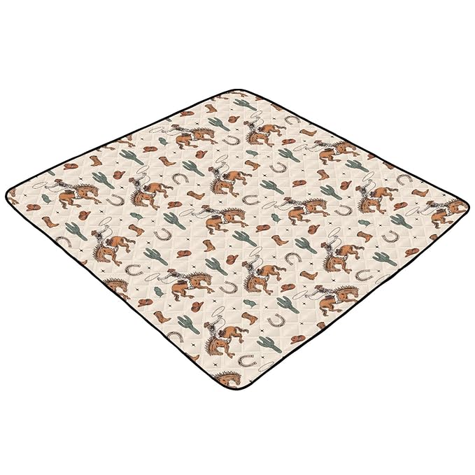 Baby Play Mat Cactus Cowboy Horse Plant 50" X 50" Play Gym Crawling Mat Soft Non-Slip Portable Picnic Floor Mat for Infant, Babies, Toddler, Kids