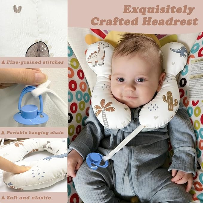 Toddler Travel Comfort Pillow for Car Seat & Stroller, Baby Reversible U-Shaped Seat Accessory, Cartoon Dinosaur