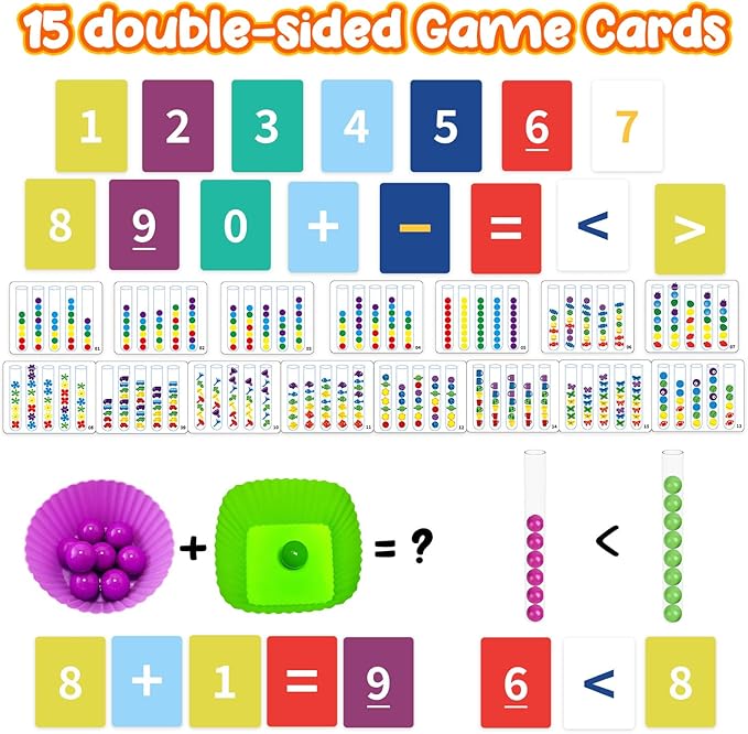 Counting and Color Sorting Kit Toy, Preschool Kindergarten Learning Activities, Math Manipulatives Supplies Matching Games, Fine Motor Skills, Educational Montessori Toys for Kids 3 4 5 6 7 8 Year Old