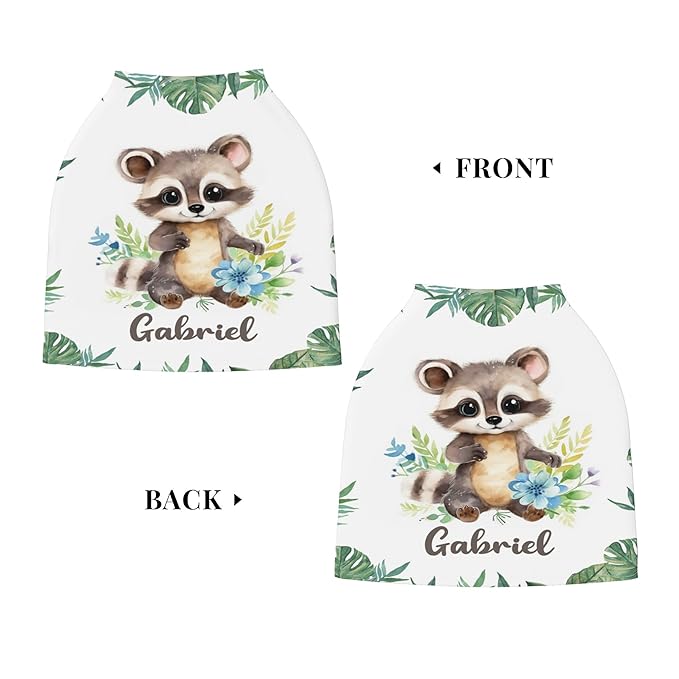 Personalized Car Seat Covers for Babies with Name – Multi-use Breastfeeding Cover Custom Raccoon Carseat Canopy Cover, Infant Stroller Covers for Boys and Girls
