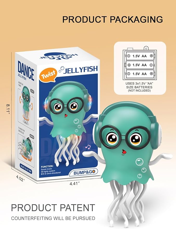 Dancing Jellydancer Baby Toy, Crawling Jellydancer Tummy Time Toy, Fidget Toy Magic Loud Music Crawling Toys for 3 4 5 6 7 8 Year Old Girl Kids Boy Birthday Gifts, Easter Gifts
