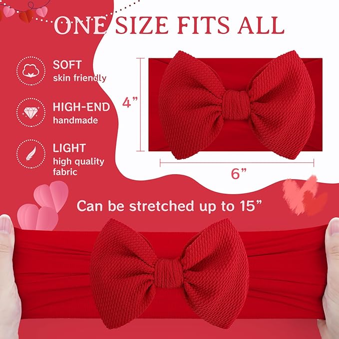 6'' Large Valentines Day Bow Headbands for Baby Girls Soft Nylon Hairbands with Bows Valentines Hair Accessories for Infants KidsRed Light Pink Heart