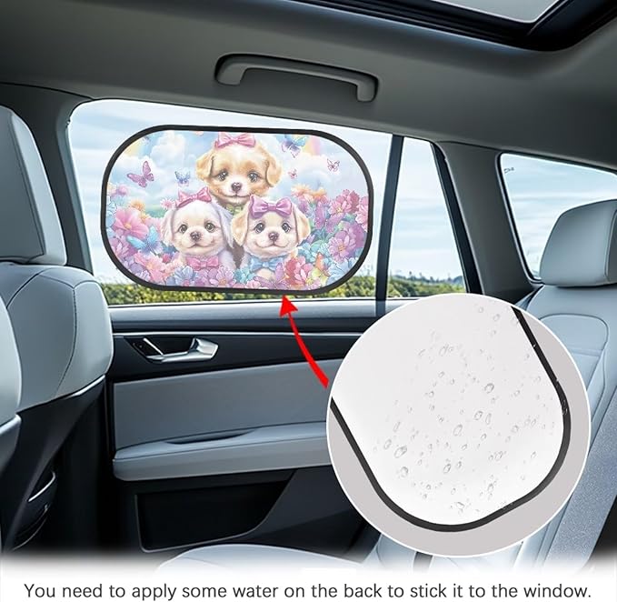Bulopur 2 PCS Car Window Shades for Side Window UV Protection Floral Dog Puppy Side Window Sunshade Easy to Install Mesh Car Windshield Covers Universal Auto Interior Accessories Decoration