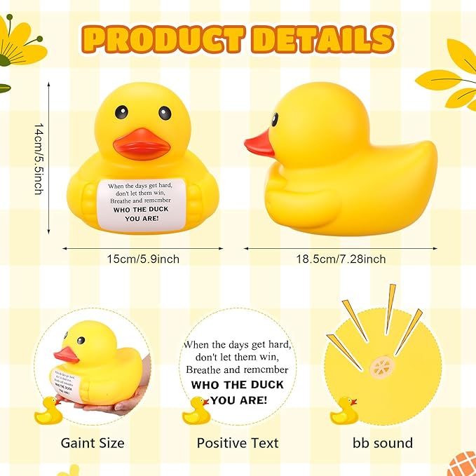 Civaner 7 Inch Emotional Giant Rubber Duck Big Jumbo Positive Yellow Duck Inspirational Gift Large Duckling Toy with Squeaky Sound for Men Coworker Colleges Graduation(Remember Who You are)