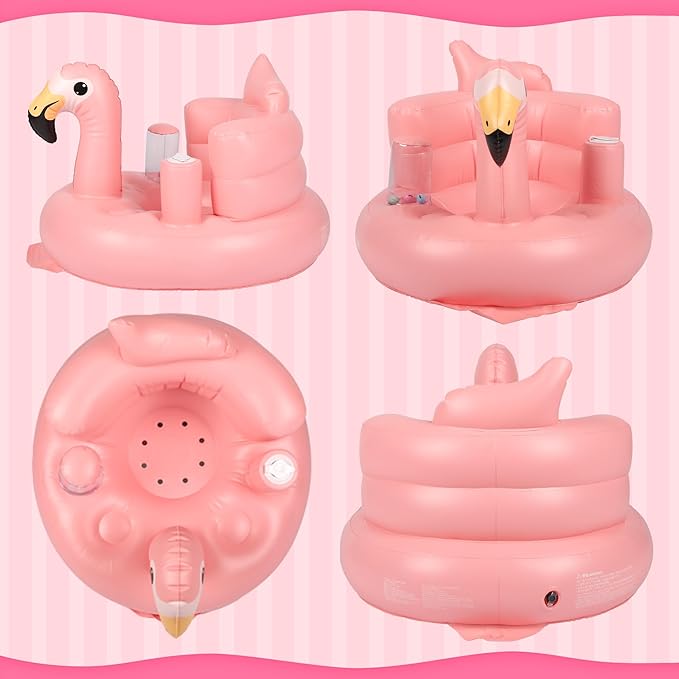 Baby Seat Inflatable Infant Floor Seat Toddler Chair Support Sitting Up Built in Air Pump with Tinkling Bells for 5-36 Months Home and Travel (Pink)