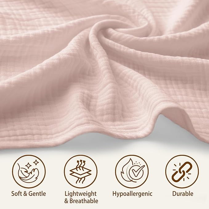 100% Organic Muslin Cotton Car Seat Cover 35 x 50 Inches Soft Touch Breathable Canopy, Protective Car Seat Cover Baby All Seasons Lightweight Car Seat Cover Travel Comfort (Pink)
