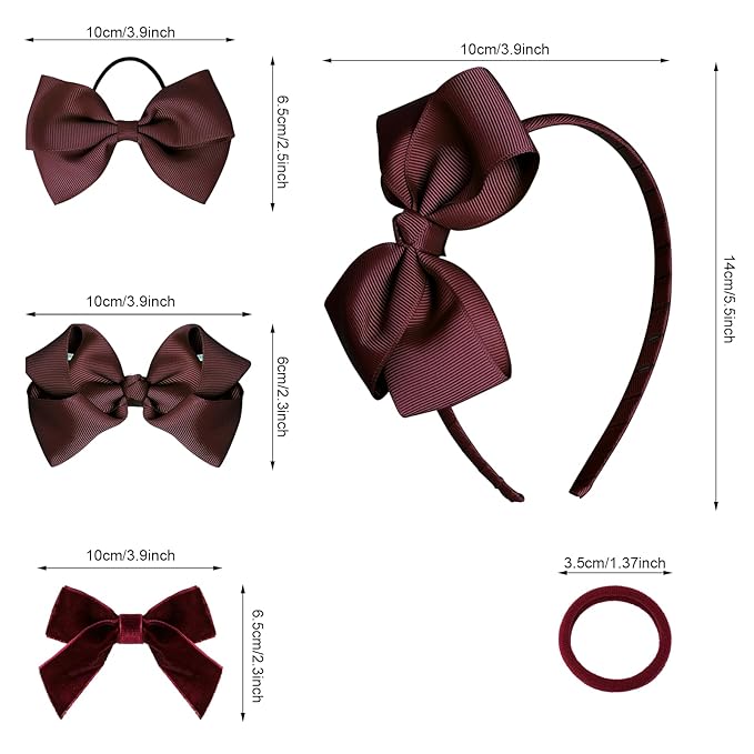 baotongle 11pcs Wine Red School Hair Accessories Set Uniform Hair Bow Headband Clips Hair Ties Curly Bows for Little Toddler School Girls(Wine Red)