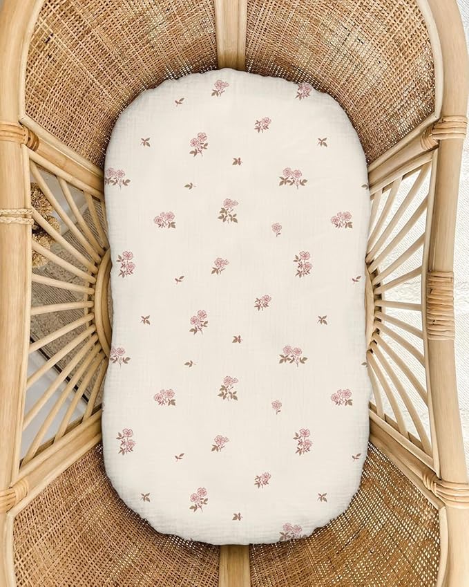 Muslin Baby Lounger Cover 2 Pack, Soft Breathable Newborn Lounger Pillow Cover for Boys Girls Infant (Flower G & Pink)