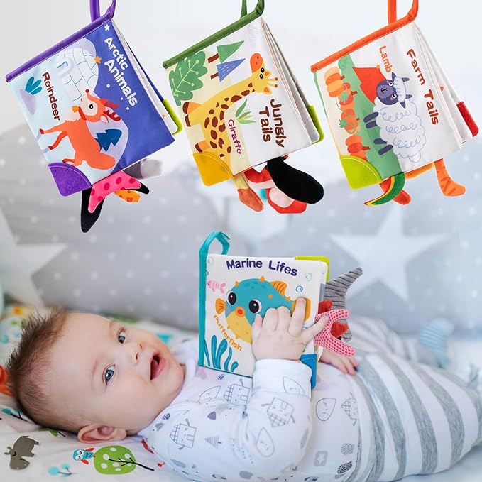 Love&Mini Baby Cloth Book Toys - Ocean Shark Crinkle Book with Teether, Touch & Feel Soft Books for Babies 6+ Months, Sensory Early Learning Toys, Baby Shower Gifts for Boys & Girls