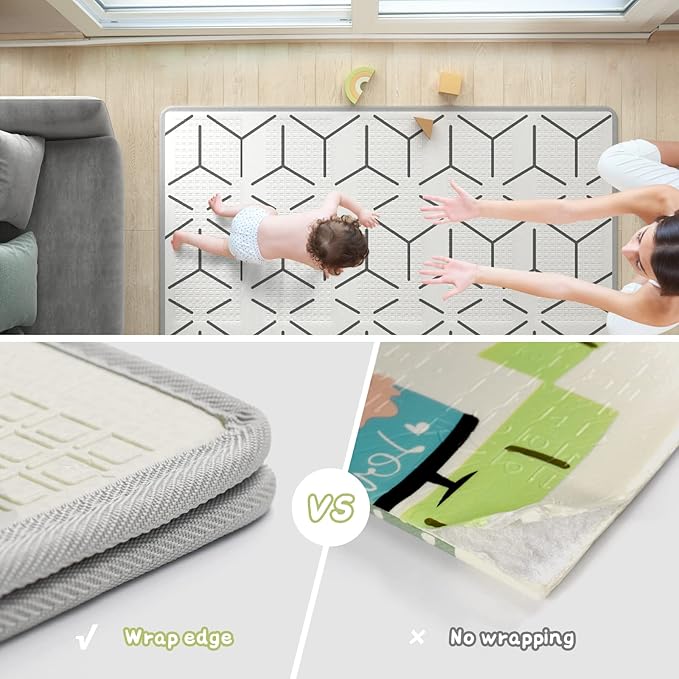 ZEEBABA Unicorns Play Mat, 59"x59" Foldable & Reversable Large Play Mat, 0.4" Thick Waterproof Foam Mat, Baby Activity Tummy Time Mat, Foam Play Mat for Babies and Toddlers