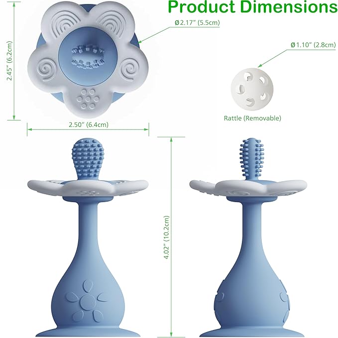 Baby Flower Teether Rattle Toy, Sensory Toy for Baby 0-24 Months, Teething Relief Chewing Toy for Infant, BPA Free Food Grade Silicone Teether (Blue)