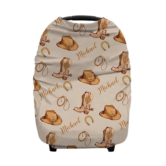 Personalized Cowboy Baby Car Seat Covers with Name, Custom Western Nursing Cover Breastfeeding for Babies, Carseat Canopy for Boys and Girls, Infant Stroller Cover, Breathable Carseats Cover